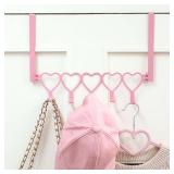 AceOrbit Pink Heart Over The Door Hooks Hanger Wall Mount Towel Hanger Door Holder Organizer 5 Hooks Kawaii Farmhouse Rustic Coquettish Style Decor for Bedroom Bathroom Towel Hat Clothes