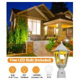 FUDESY Dusk to Dawn Outdoor Post Light, White Modern Exterior Post Lantern with Pier Mount Base, Plastic Waterproof Lamp Light Fixture for Garden Yard Patio Pathway, LED Bulb Included