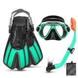 CTSAYTL Snorkeling Gear for Kids Ages 3-14, 4 in 1 Mask Fins Snorkel Set with Panoramic View Anti Fog Mask, Dry Top Snorkel, Trek Fins and Travel Bag, Kids Snorkel Set for Snorkeling Swimming