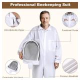 yeatruojeet Professional Beekeeping Suit Outfit Apiarist Full Body Suit Beekeeping Jacket with Gloves &Ventilated Hood Beekeeper Hat for Backyard Beginner Beekeepers (White, XL/5