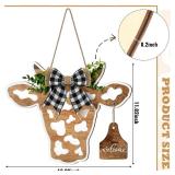 FACTORY SEALED - Cow Head Door Wreath Sign Welcome Front Door Hanger Farmhouse Spring Calf Front Porch Decor Cow Gifts Buffalo Plaid Bow Artificial Leaves Welcome Home Decorations for Restaurant Wall,