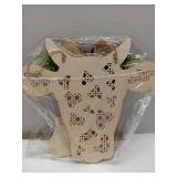 FACTORY SEALED - Cow Head Door Wreath Sign Welcome Front Door Hanger Farmhouse Spring Calf Front Porch Decor Cow Gifts Buffalo Plaid Bow Artificial Leaves Welcome Home Decorations for Restaurant Wall,