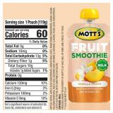 FACTORY SEALED - Motts Fruit Smoothies Vanilla Peach, 4.2 oz clear pouches, 4/8 Pack, Made With Milk, Made With Real Fruit, Good Source of Calcium, On-the-Go (Best By Sep 18 25)