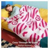 FACTORY SEALED - Marilyn Monroe Feather Yarn Knitted Blanket - Pink and White Pattern