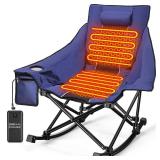 FACTORY SEALED - Slendor Oversized Heated Camping Chair with 2000mAh Battery, Heated Rocking Camping Chair, 3 Adjustable Heat Settings Camping Rocker Chair with Padded & Pillow, Easy Setup and Foldabl