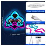FACTORY SEALED - Gamer Neon Sign, Game Room Zone USB Gaming On Gamepad Shaped Dimmable Led Controller Light UP for Wall, Bedroom, Man Cave, Party Decor Gift for Boys, Teens, Men, Kids (Gamer)