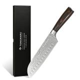 FACTORY SEALED - TONGMARU Santoku Knife, 7 inch Professional High Carbon Razor Super Sharp German Stainless Steel - Japanese Chef Kitchen Knife with Ergonomic Forged PakkaWood Handle, with Luxury Gift