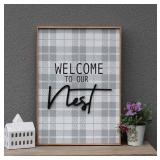 FACTORY SEALED - Welcome To Our Nest Wood framed Entryway Decor,3D Nest Lettering Hanging Sign Decor With Silk Printing Background