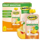 FACTORY SEALED - Motts Fruit Smoothies Vanilla Peach, 4.2 oz clear pouches, 4/8 Pack, Made With Milk, Made With Real Fruit, Good Source of Calcium, On-the-Go (Best By Sep 18 25)