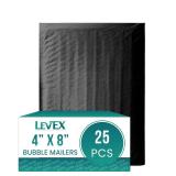 FACTORY SEALED - Levex - #000 4 x 8" [25 Pack] Black Poly Bubble Mailers, Padded Envelope Mailers, Packing Envelope & Mailing Bags for Shipping
