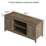 Farmhouse TV Stand, Wood Grooved Door Entertainment Center with Storage Cabinets and Open Shelves, Rustic Media Console up to 55 inches for Living Room, Bedroom, Grey Wash.  Damage Found. SEE Last 3 P