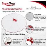 Cast Net | Zinc Iron, 3ft Radius, 3/8 inch Mesh for Freshwater and Saltwater Bait Fish | Professional Grade and Upgraded Material | Throw Style - Retail: $22