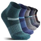 Merino Wool Quarter Hiking Socks Compression Warm Thermal Winter Thick Cushion Running Moisture Wicking No Show Socks Gifts Stocking Stuffers for Women Men 6 Pairs(Color Mixed, Large) - Retail: $25
