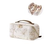Travel Makeup Bag, Large Capacity Cosmetic Bags for Women, Waterproof Portable Pouch Open Flat Toiletry Bag Pattern Makeup Bag (F-Beige-Large) - Retail: $37
