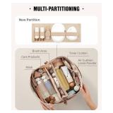 Travel Makeup Bag, Large Capacity Cosmetic Bags for Women, Waterproof Portable Pouch Open Flat Toiletry Bag Pattern Makeup Bag (F-Beige-Large) - Retail: $37