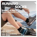 Merino Wool Quarter Hiking Socks Compression Warm Thermal Winter Thick Cushion Running Moisture Wicking No Show Socks Gifts Stocking Stuffers for Women Men 6 Pairs(Black, M) - Retail: $25