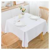 2 Pack Square Table Cloth 48X48 Inch White Washable Fabric Tablecloth Polyester Solid Dining Table Cover for Birthday Party Dinner Holiday Outdoor Indoor - Retail: $17