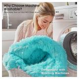 Teal Blue Round Rugs for Bedroom - Machine Washable, 4 ft Circle Area Rugs for Living Room, Soft and Fluffy Shaggy Carpet for Teen Girls and Boys, Nursery Rooms, Dorms, Home Decor Aesthetic - Retail: 