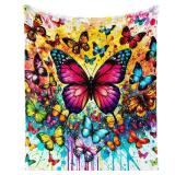 Butterfly Throw Blanket - Soft Flannel Butterflies Blankets for Girls Boys Kids - Warm Butterfly Throw Blankets for All Season Lap, Chair, Sofa - 50x40" - Retail: $24"