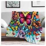 Butterfly Throw Blanket - Soft Flannel Butterflies Blankets for Girls Boys Kids - Warm Butterfly Throw Blankets for All Season Lap, Chair, Sofa - 50x40" - Retail: $24"