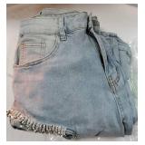 Sexy Baggy Sparkly Jeans for Women Cutout Pearl Bedazzled Stretch Cargo Denim Pants with Multi Pockets, LARGE. - Retail: $45