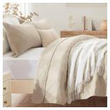 EXQ Home Quilt Set King Size Beige 3 Piece, Lightweight Soft Coverlet Modern Style Squares Pattern Bedspread Set for All Season(1 Quilt,2 Pillow Shams) - Retail: $41