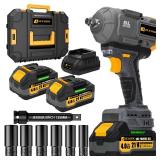1500Nm Impact Wrench, 1/2 1107ft-lbs Cordless Impact Gun with 2 x 4.0Ah Battery, 21V High Torque Power Impact Driver with 6 Sockets for Truck RV Car Heavy Construction - Retail: $95"
