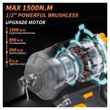 1500Nm Impact Wrench, 1/2 1107ft-lbs Cordless Impact Gun with 2 x 4.0Ah Battery, 21V High Torque Power Impact Driver with 6 Sockets for Truck RV Car Heavy Construction - Retail: $95"