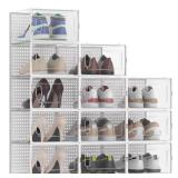 12 Pack Large Modular Clear Plastic Stackable Shoe Storage Organizer for Closet, Space Saving Versatile Sneaker Shoe Rack Containers Bins Holders, Portable Closet Organizers and Storage, White - Retai