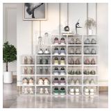 12 Pack Large Modular Clear Plastic Stackable Shoe Storage Organizer for Closet, Space Saving Versatile Sneaker Shoe Rack Containers Bins Holders, Portable Closet Organizers and Storage, White - Retai