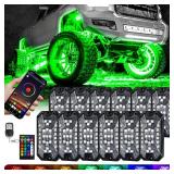 12Pods 5 Sides Full Angle RGB LED Rock Lights Kits High Brightness 27 Beads RGB 5050 IP68 Waterproof Underglow Multicolor Exterior Wheel Rock Lights for 12V Trucks Jeep Offroad Pickup UTV ATV RZR SUV 