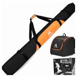 Ski Bag and Ski Boot Bag Combo-Padding Skis Bag for Air Travel, Water Proof Ski Boot Bag Fits for Skis Up to 200 CM and Boots Up To Size US13,Adults Ski Travel Bag (Orange)
