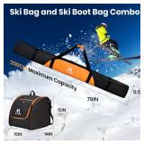 Ski Bag and Ski Boot Bag Combo-Padding Skis Bag for Air Travel, Water Proof Ski Boot Bag Fits for Skis Up to 200 CM and Boots Up To Size US13,Adults Ski Travel Bag (Orange)