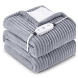 Heated Blanket Electric Throw 50x60", Soft Flannel Sherpa Heater 3 Heat Settings and 4 Hours Auto Shut-Off Heating Blanket ETL Certification Over-Heat Protection Machine Washable, Light Grey - Retail: