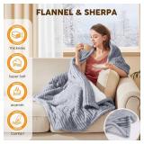 Heated Blanket Electric Throw 50x60", Soft Flannel Sherpa Heater 3 Heat Settings and 4 Hours Auto Shut-Off Heating Blanket ETL Certification Over-Heat Protection Machine Washable, Light Grey - Retail: