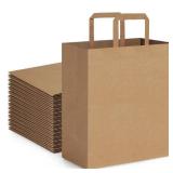 100Pack 10x6.75x12 Kraft Brown Paper Bags with Handles Bulk, Gift Shopping Merchandise Retail To Go Bags for Takeout Containers, Flat Handles Wider-gusset Recycled Paper Sacks - Retail: $32