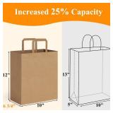100Pack 10x6.75x12 Kraft Brown Paper Bags with Handles Bulk, Gift Shopping Merchandise Retail To Go Bags for Takeout Containers, Flat Handles Wider-gusset Recycled Paper Sacks - Retail: $32