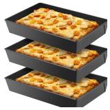 3 Pcs Detroit Style Pizza Pan 10 x 14 x 2.36 Inch Non Stick Rectangle Deep Pizza Pans Pre Seasoned Carbon Steel Sicilian Style Pan Dish Bakeware Kitchenware - Retail: $31