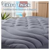 Queen Mattress Pad for Back & Hip Pain Relief, Pillow Top Cooling Bed Topper Quilted Fitted, Hotel Quality Deep Pocket Soft Queen Mattress Protector Cover Washable (60x80 inch, Grey) - Retail: $40