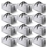 12 Pack Large Strong Moving Bags with Zippers & Carrying Handles - Water-Resistant - Heavy Duty Storage Tote for Space Saving Moving Storage, Fold Flat, Alternative to Moving Box (Silver) - Retail: $5