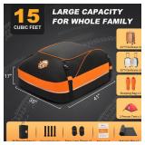 Car Rooftop Cargo Carrier Roof Bag, 15 Cubic Feet Waterproof Rooftop Cargo Carrier Bag, Fit Car with Without Luggage Rack - Cartop Carrier Bag with Tie-Down Strap, Safety Hook - Retail: $50