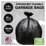 Top Knot Bags 45 Gallon Garbage Trash Bag 40X46 1.5 Mil Black 100 Count Can Liner Bulk 40 Gallon 41 Gallon 42 Gallon 43 Gallon 44 Gallon Made in USA - Retail: $50"