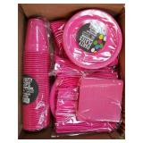 350 Pcs Cerise Plastic Plates For Party, Cerise Disposable Plates Set, 50 Of Each 9 Dinner Plate Set, 7" Dessert Plate, Cups, Napkins & Cutlery Plastic Dinnerware Exquisite - Retail: $43"