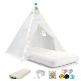 Teepee Tent for Kids with Inflatable Airbed, String Lights, Balloons, Pump, Washable Slumber Party Tent Indoor Outdoor for Girls Boys, Children Tipi Playhouse for Playtime and Sleepover - Retail: $66