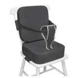 Toddler Booster Seat for Kitchen Chair and Dining Table, Non-Slip Cushion with Backrest, Adjustable Straps, Waterproof and Portable for Travel - Dark Greyâ - Retail: $30