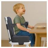 Toddler Booster Seat for Kitchen Chair and Dining Table, Non-Slip Cushion with Backrest, Adjustable Straps, Waterproof and Portable for Travel - Dark Greyâ - Retail: $30