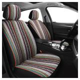 Baja Saddle Blanket Car Seat Covers Full Set with Seat Belt Pads, Washable Breathable Seat Covers for Cars, Universal Fit Interior Covers for Most Sedan Truck SUV, Airbag Compatible, Red - Retail: $34