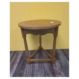 Round Oak Side Table with Turned Legs
