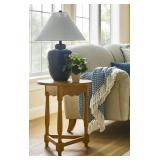 Round Oak Side Table with Turned Legs