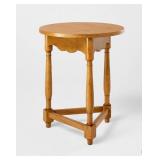 Round Oak Side Table with Turned Legs
